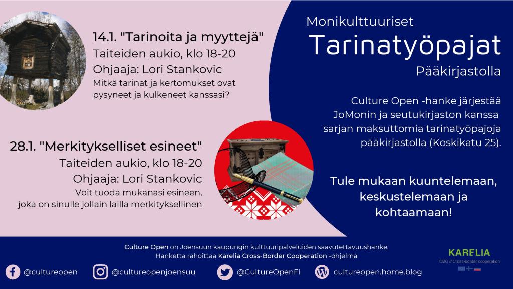 Blue and pink poster for the workshops illustrating the same information on the workshops as in the text above.